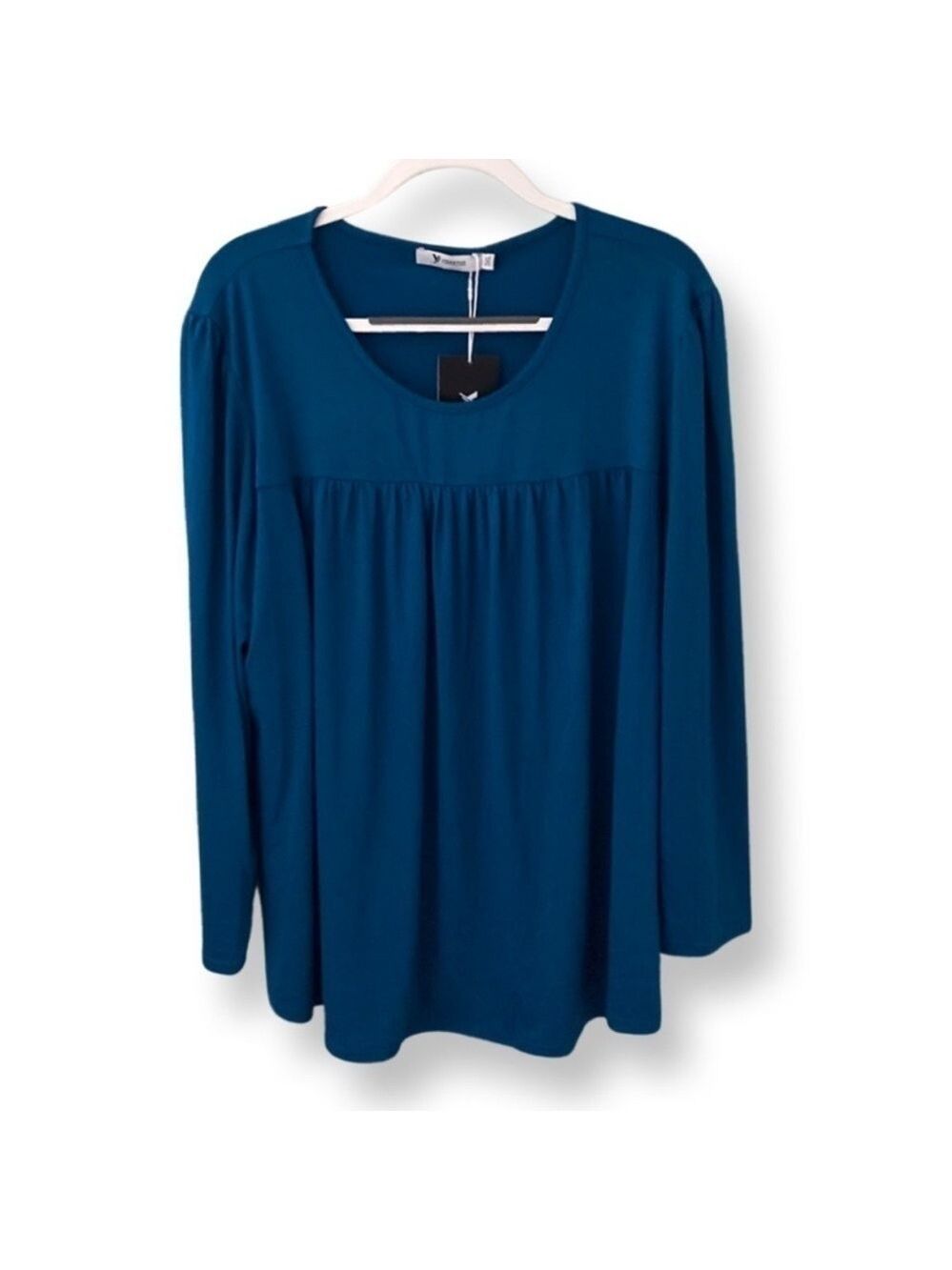 Yidarton Women's Long Sleeve Scoop Neck Blouse Blue NWT Size 3XL